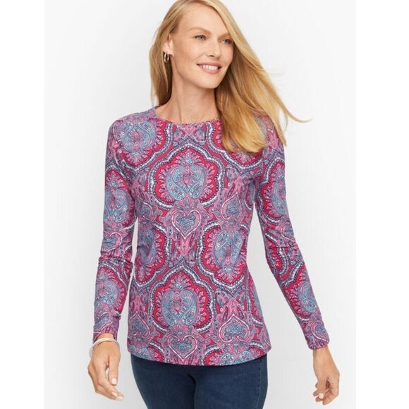 Talbots Classic Cotton Crewneck Tee in Mod Paisley Size XLP - Picture 1 of 7
